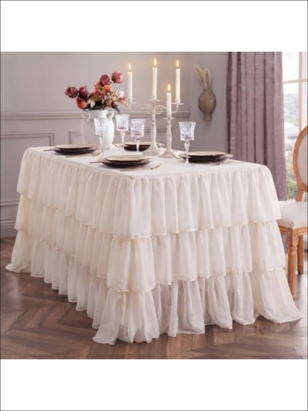 72x30 Inch Tiered Ruffle Tulle Tablecloth for 6ft Rectangle Table